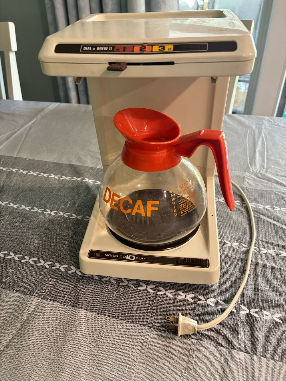 Retro Decaf Coffee Maker with Orange Carafe and Handle
